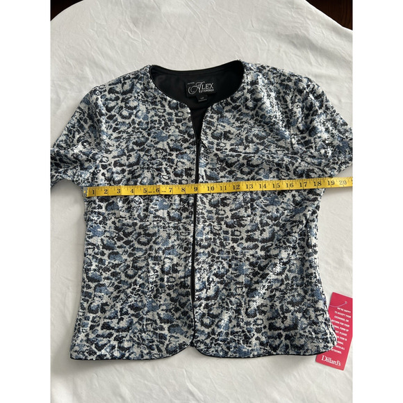 Alex Evenings Sequin Animal Print Full Zip Blazer Womens Size LP Black Blue NWT - Picture 6 of 8